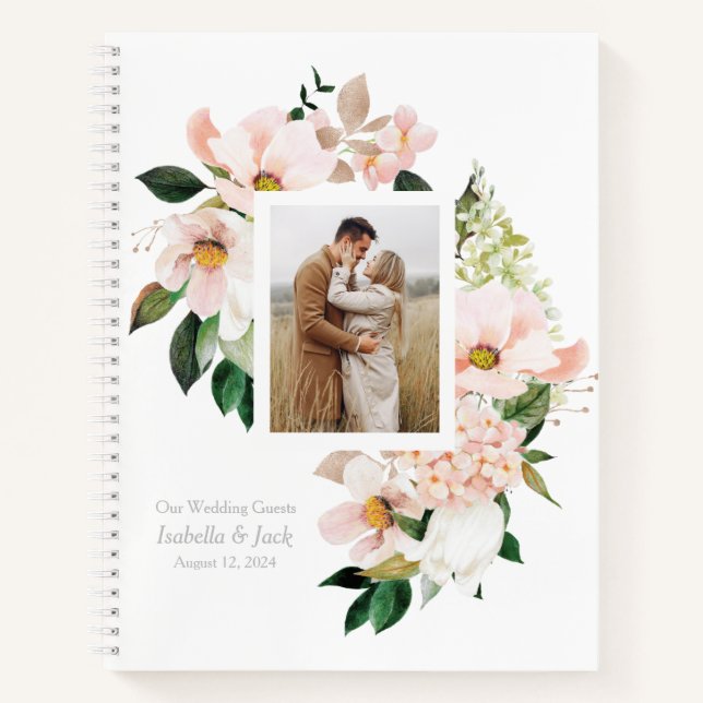 Photo Watercolor Flowers Guest Book (Front)