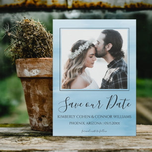 Photo Watercolor Save the Date Blue