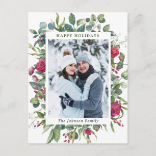 PHOTO Watercolor Winter Roses Flowers Christmas Postcard