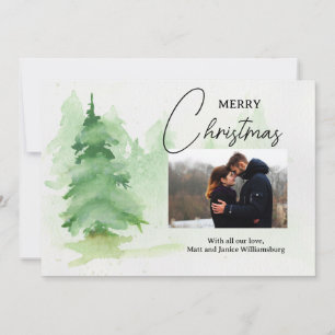 Photo Watercolor Winter Tree Christmas Card