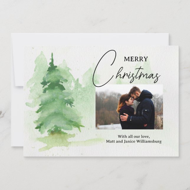 Photo Watercolor Winter Tree Christmas Card (Front)