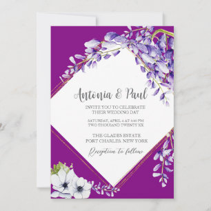 Photo Watercolor Wisteria QR Code Wedding Invitation