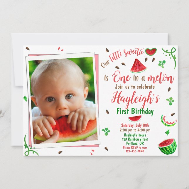 Photo Watermelon birthday invitation 1st birthday (Front)
