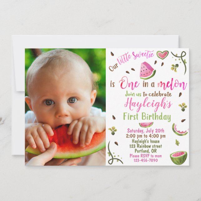 Photo Watermelon birthday invitation 1st birthday (Front)