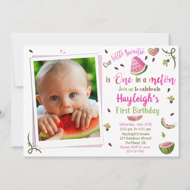 Photo Watermelon birthday invitation 1st birthday (Front)