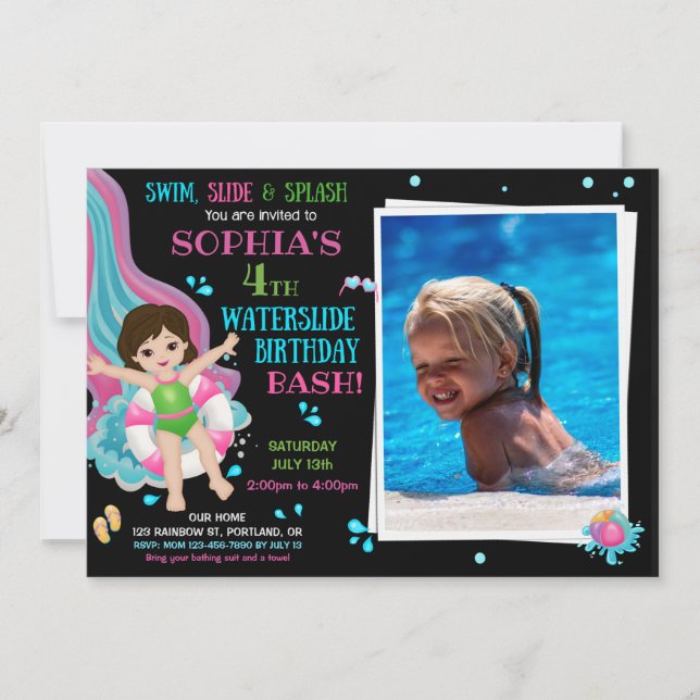 Photo Waterslide birthday invitation Pool invite (Front)