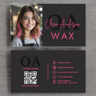 Photo Wax Aesthetician QR Code Hot Pink Black Business Card