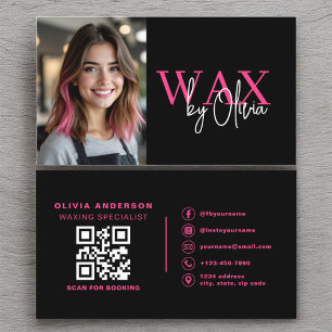Photo Wax Specialist Aesthetician QR Code Hot Pink Business Card
