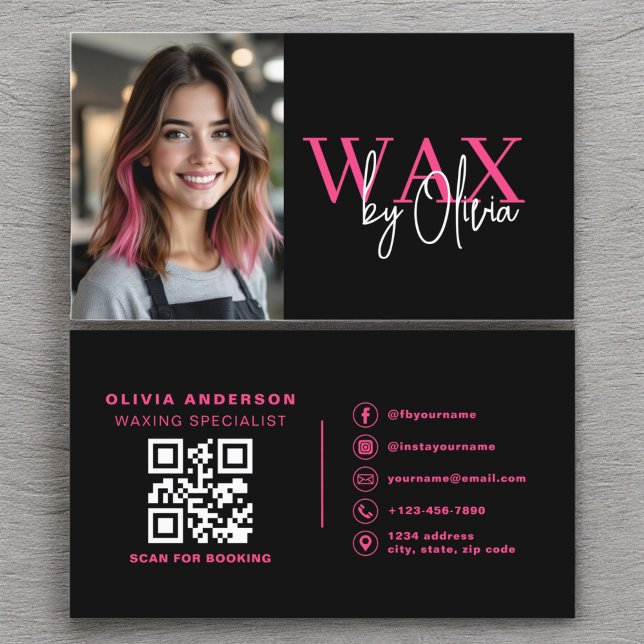 Photo Wax Specialist Aesthetician QR Code Hot Pink Business Card (Creator Uploaded)