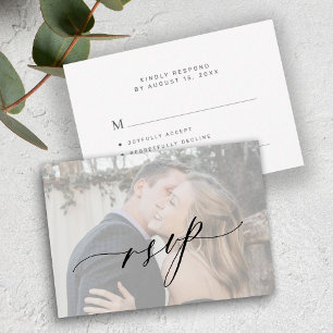Photo wedding calligraphy script modern RSVP card