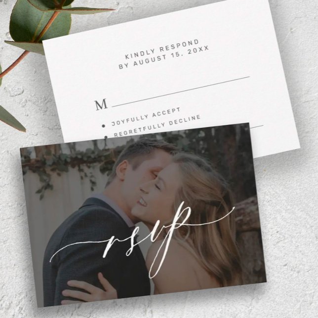 Photo wedding calligraphy script modern RSVP card (Creator Uploaded)