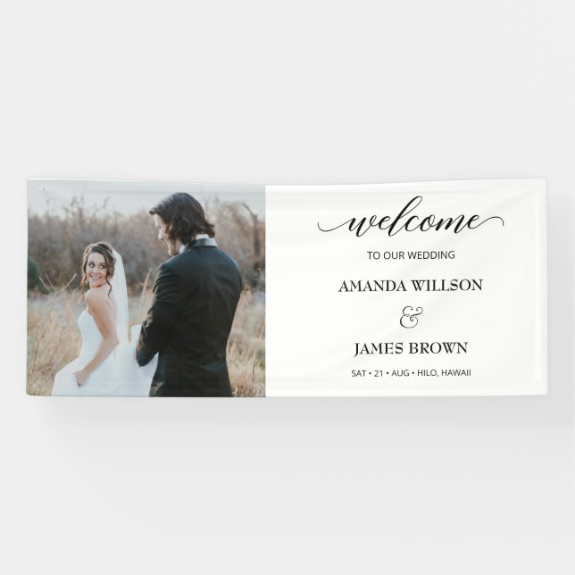 Photo Wedding Calligraphy Script Welcome Banner (Horizontal)