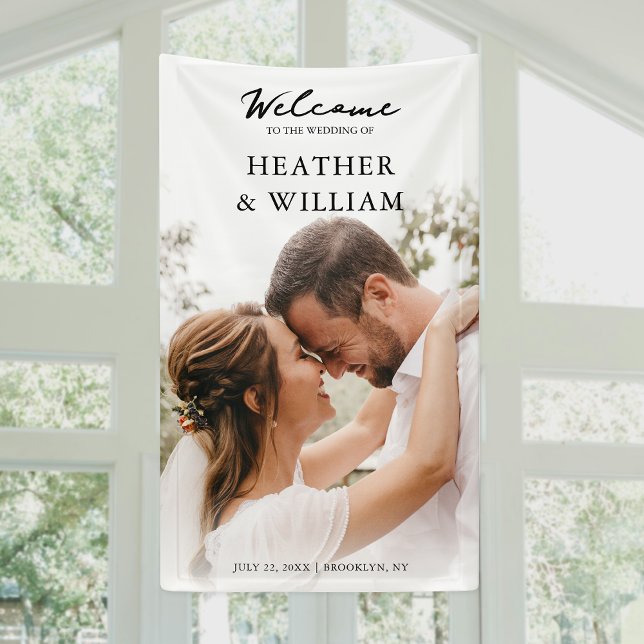  Photo Wedding Ceremony Welcome Banner (Add elegance to your wedding with a fancy vertical banner, perfect for stunning decor and photos!)