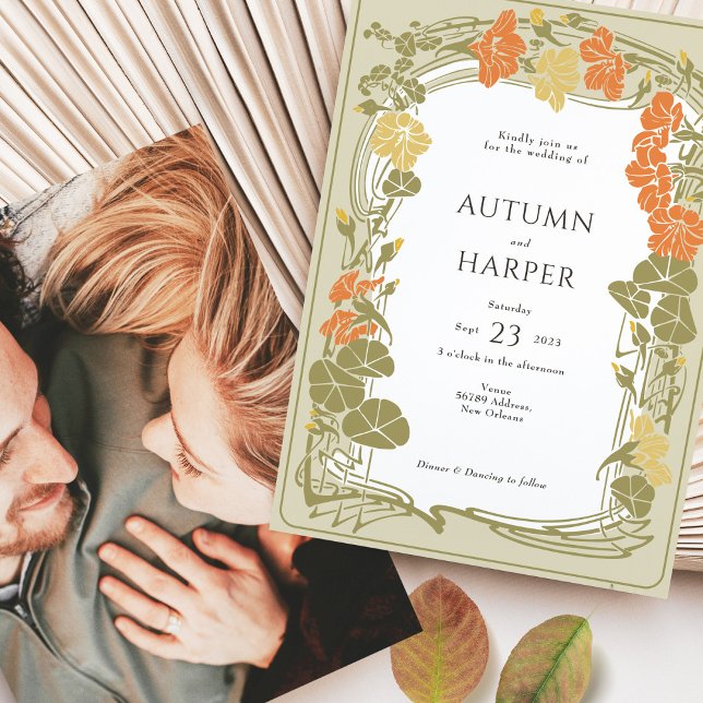 Photo Wedding Elegant Floral Nuptial Fall Foliage Invitation (Creator Uploaded)