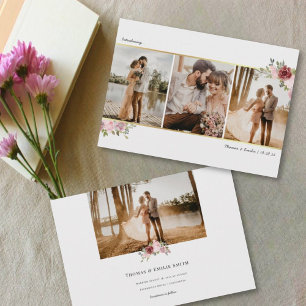 Photo Wedding Elopement Gold Blush Floral Announcement