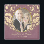Photo Wedding Favour Magnet<br><div class="desc">Chic,  modern,  elegant purple wedding favour magnet,  with gold art-deco heart and custom photo of the couple.</div>