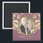 Photo Wedding Favour Magnet<br><div class="desc">Chic,  modern,  elegant purple wedding favour magnet,  with gold art-deco heart and custom photo of the couple.</div>