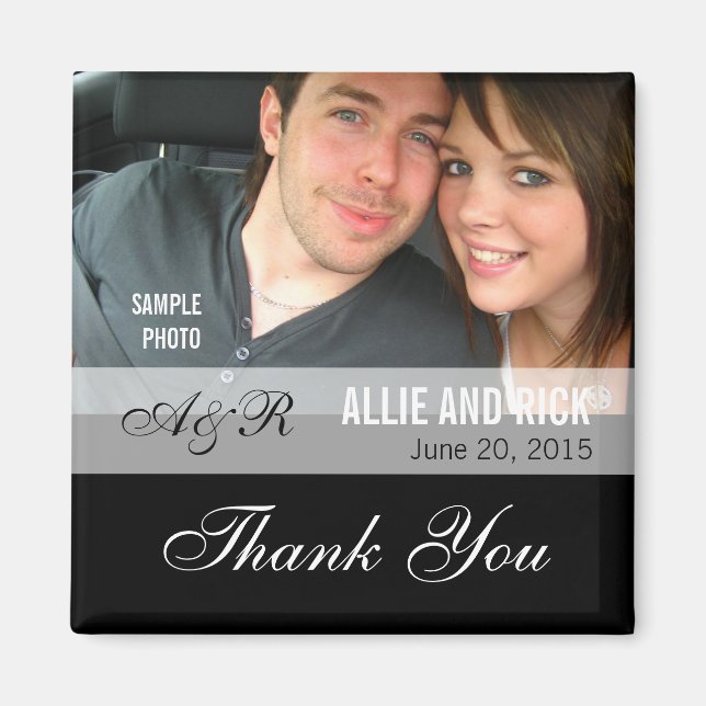 Photo Wedding Favour Magnets Black (Front)