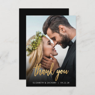 Photo Wedding Gold Script Black Thank You