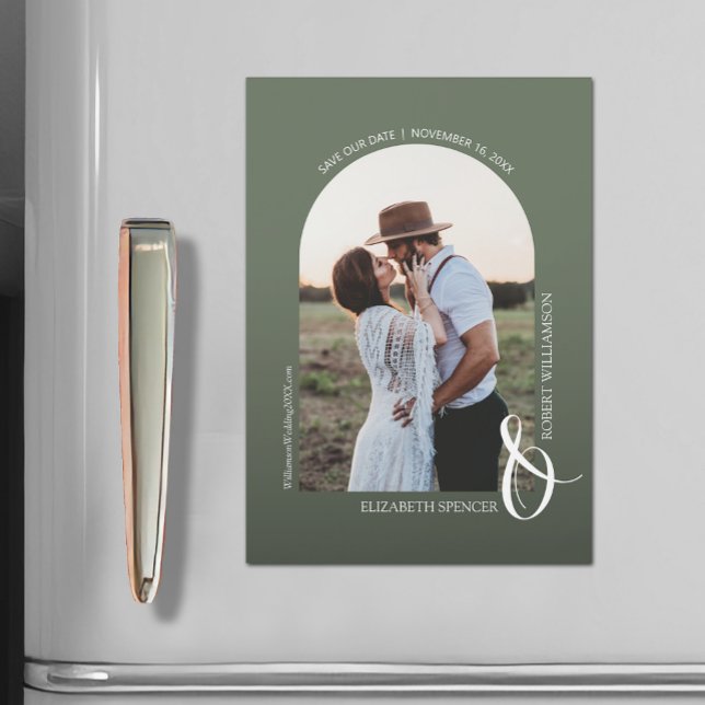 Photo Wedding Green Save the Date Magnetic Card (Creator Uploaded)