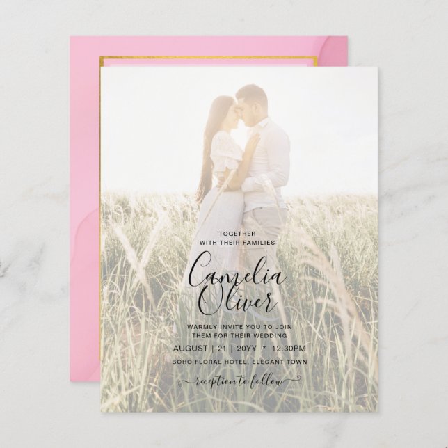 PHOTO WEDDING INVITATION Blush Pink Gold INK LeahG (Front/Back)