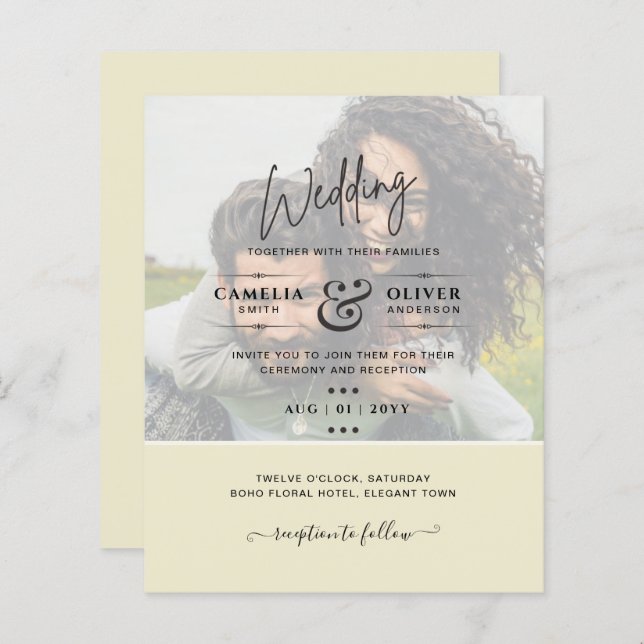 PHOTO WEDDING INVITATION Budget Overlay Text LeahG (Front/Back)