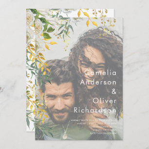 PHOTO WEDDING INVITATION Greenery Gold LeahG
