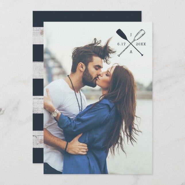 PHOTO WEDDING INVITATION | Nautical Rustic Oars (Front/Back)