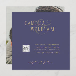 Photo Wedding Invitation QRCode RSVP Dark Purple 