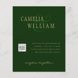 Photo Wedding Invitation QRCode RSVP Emerald Green Flyer