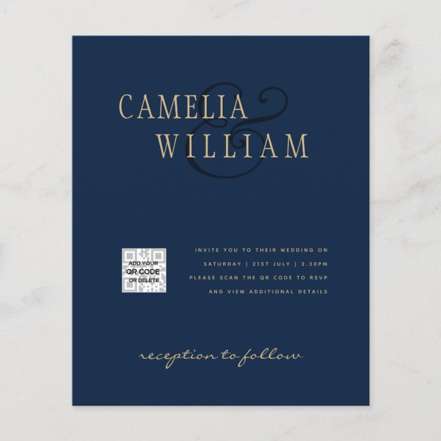 Photo Wedding Invitation QRCode RSVP Navy Blue Flyer (Front)