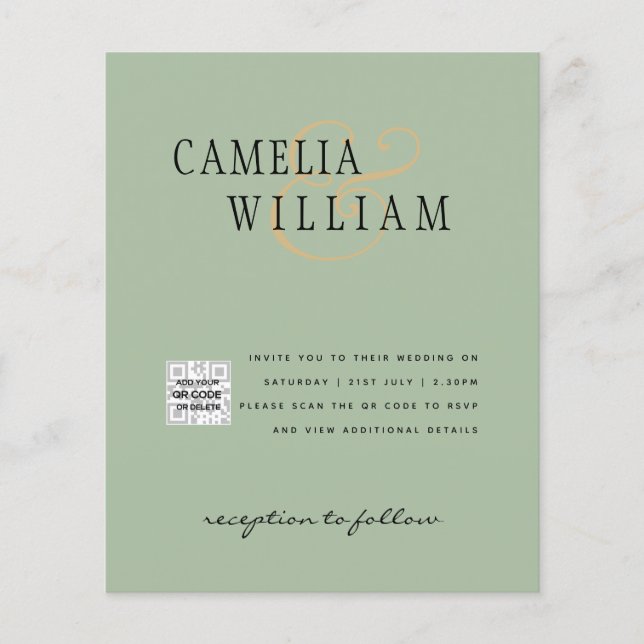 Photo Wedding Invitation QRCode RSVP Sage Green Flyer (Front)