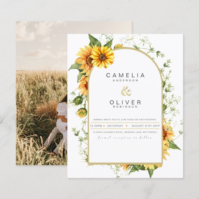 Photo Wedding Invitation with Sunflowers (Front/Back)