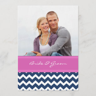 Photo Wedding Invitations Blue Hot Pink Chevron