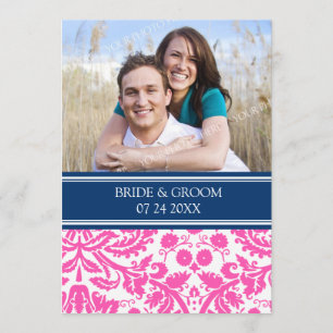 Photo Wedding Invitations Blue Pink Damask