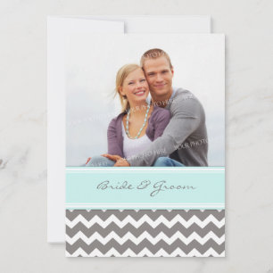 Photo Wedding Invitations Grey Blue Chevron
