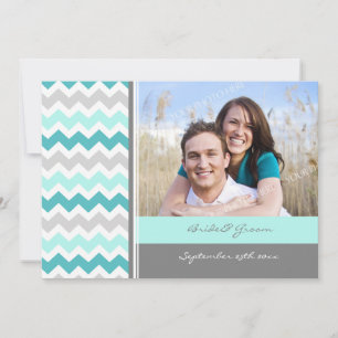 Photo Wedding Invitations Grey Teal Chevron