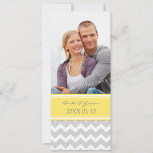 Photo Wedding Invitations Grey Yellow Chevron