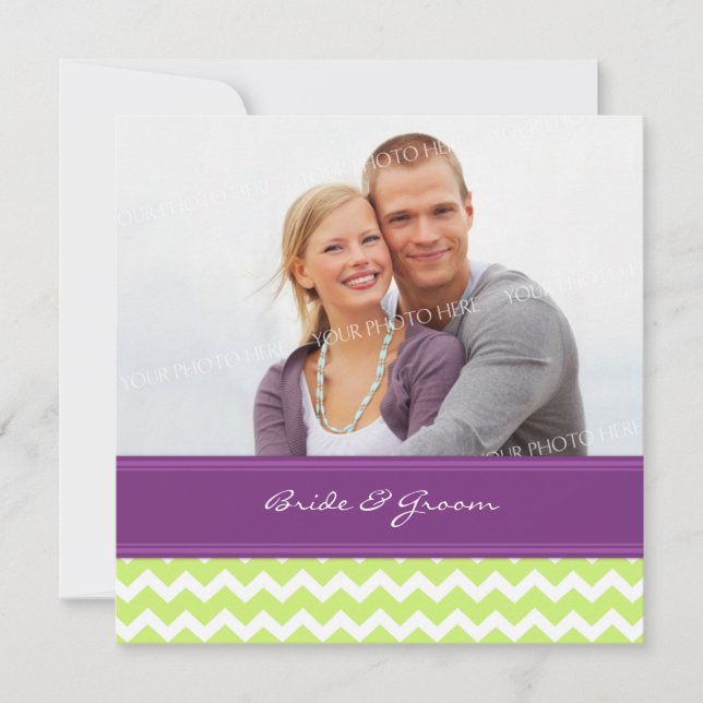 Photo Wedding Invitations Lime Plum Chevron (Front)