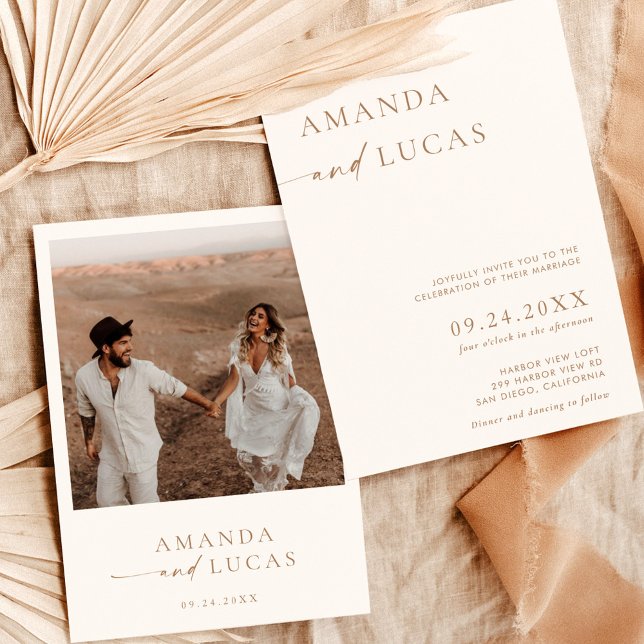 Photo Wedding Invite, Boho Minimalist Neutral Tone Invitation (Creator Uploaded)
