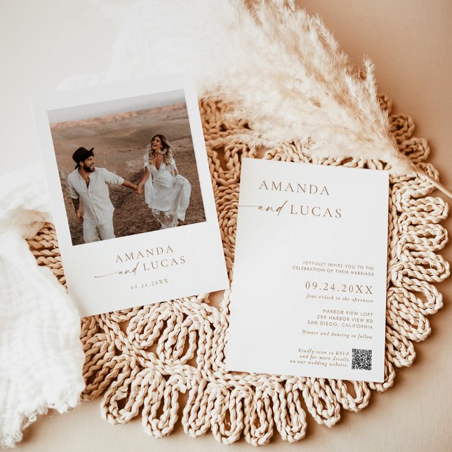 Photo Wedding Invite, Boho Minimalist Neutral Tone Invitation (Creator Uploaded)