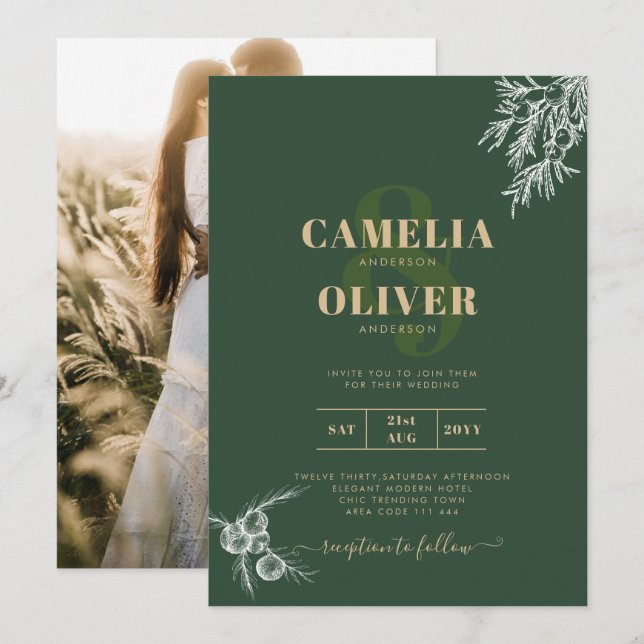 PHOTO Wedding Invite Juniper Green Modern Budget (Front/Back)