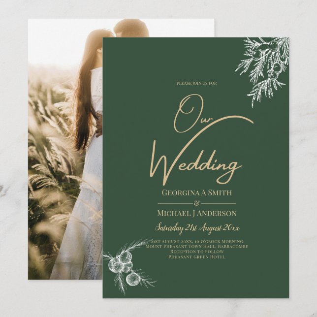 PHOTO Wedding Invite Juniper Green Modern Budget (Front/Back)