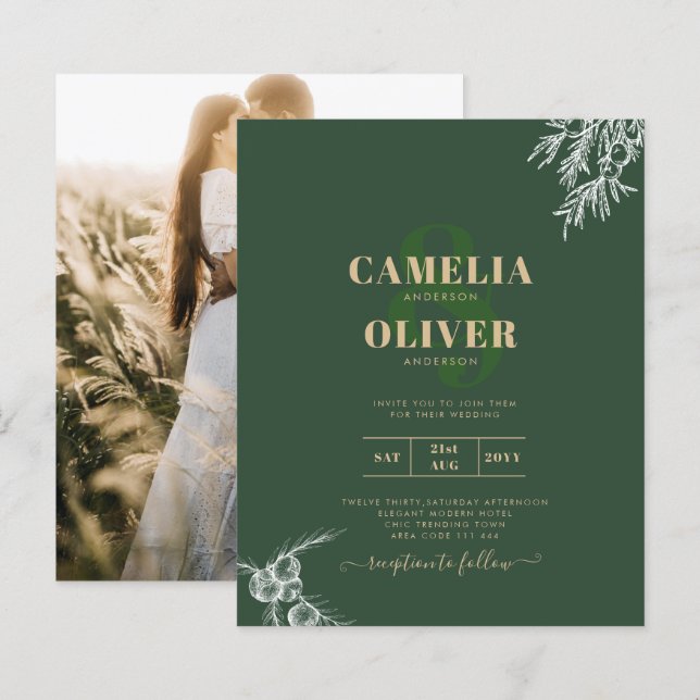 PHOTO Wedding Invite Juniper Green Modern Budget (Front/Back)