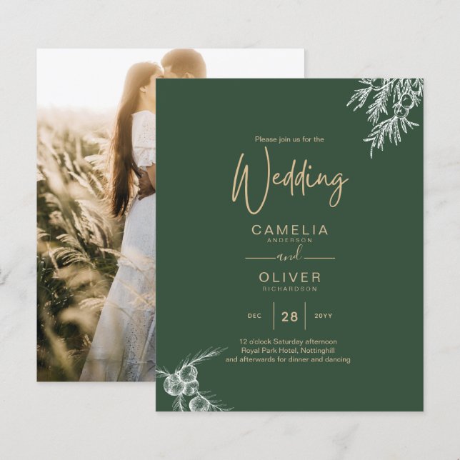 PHOTO Wedding Invite Juniper Green Modern Budget (Front/Back)