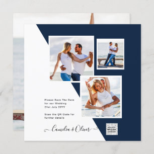 PHOTO Wedding Invite QR Code Save Date BLUE