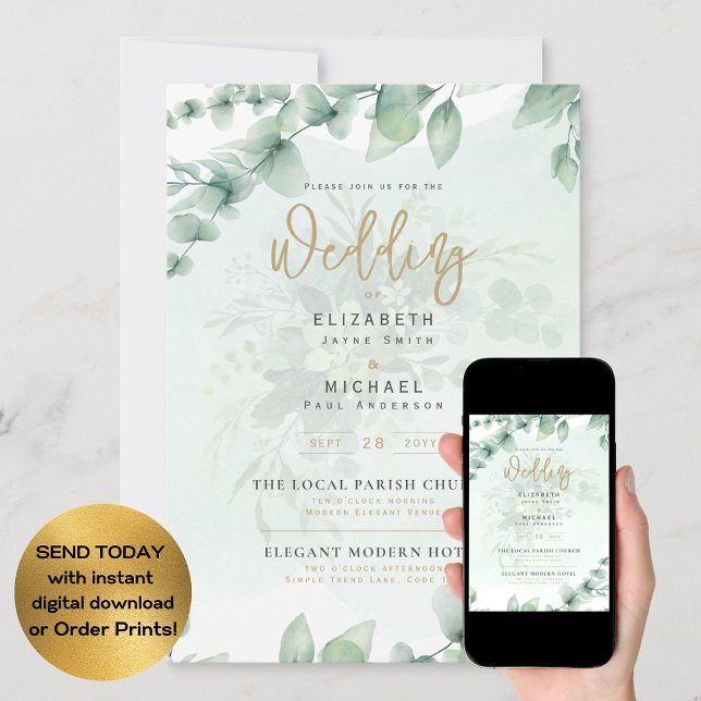 Photo Wedding Invites Greenery Gold Eulcalyptus (Creator Uploaded)