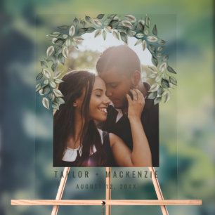 Photo Wedding Personalised Modern Leaf Frame Acrylic Sign