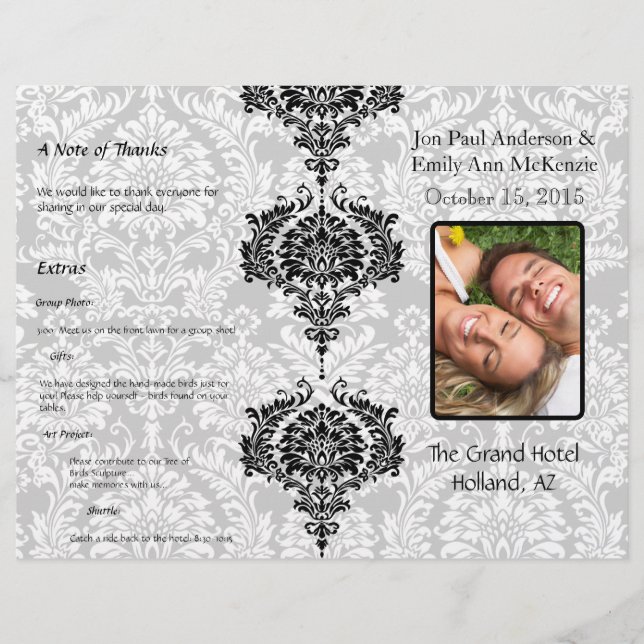 Photo Wedding Program Black Damask (Front)