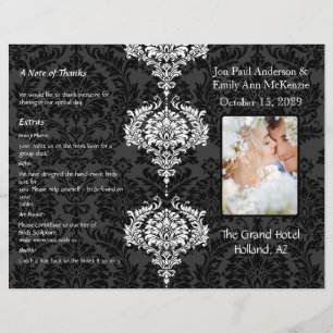 Photo Wedding Program Black Grey & White Damask